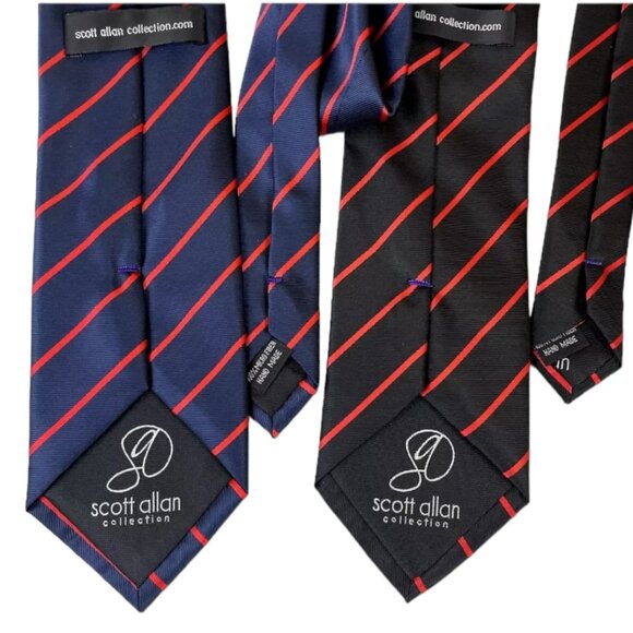 2 Scott Allan Collection Men's Necktie Tie Microfiber BlueBlack Red Striped - Picture 2 of 6
